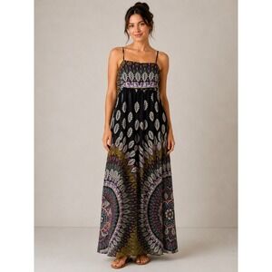 Axara‎ Paris Empire Waist Maxi Dress Womens 6 Black Boho Medallion NWT